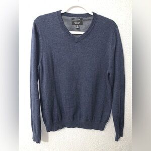 Nordstrom Mens Shop Blue Cotton and Cashmere Blend V-neck Sweater Size M